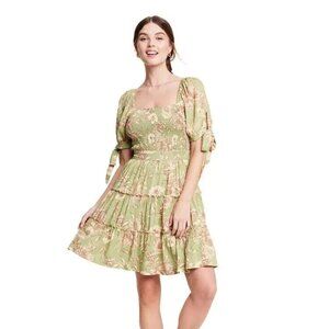 Agua Bendita multi-layered hollowed-out romantic floral tile pattern dress